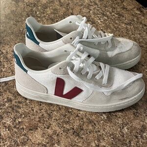 Veja White Sneakers with Red and Teal Accents